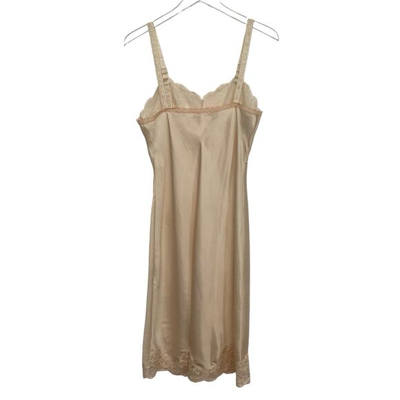 NWT Vintage 90s Wondermaid Non-Cling Beige Satin Lacy Full Slip Dress Size 34 - Picture 10 of 12